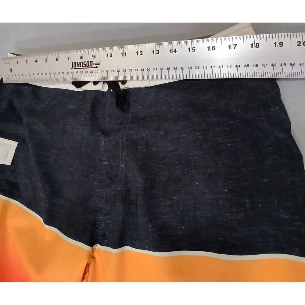 Rip Curl Board Shorts Mens Size 36 Orange Striped Drawstring Swim Trunks Pockets